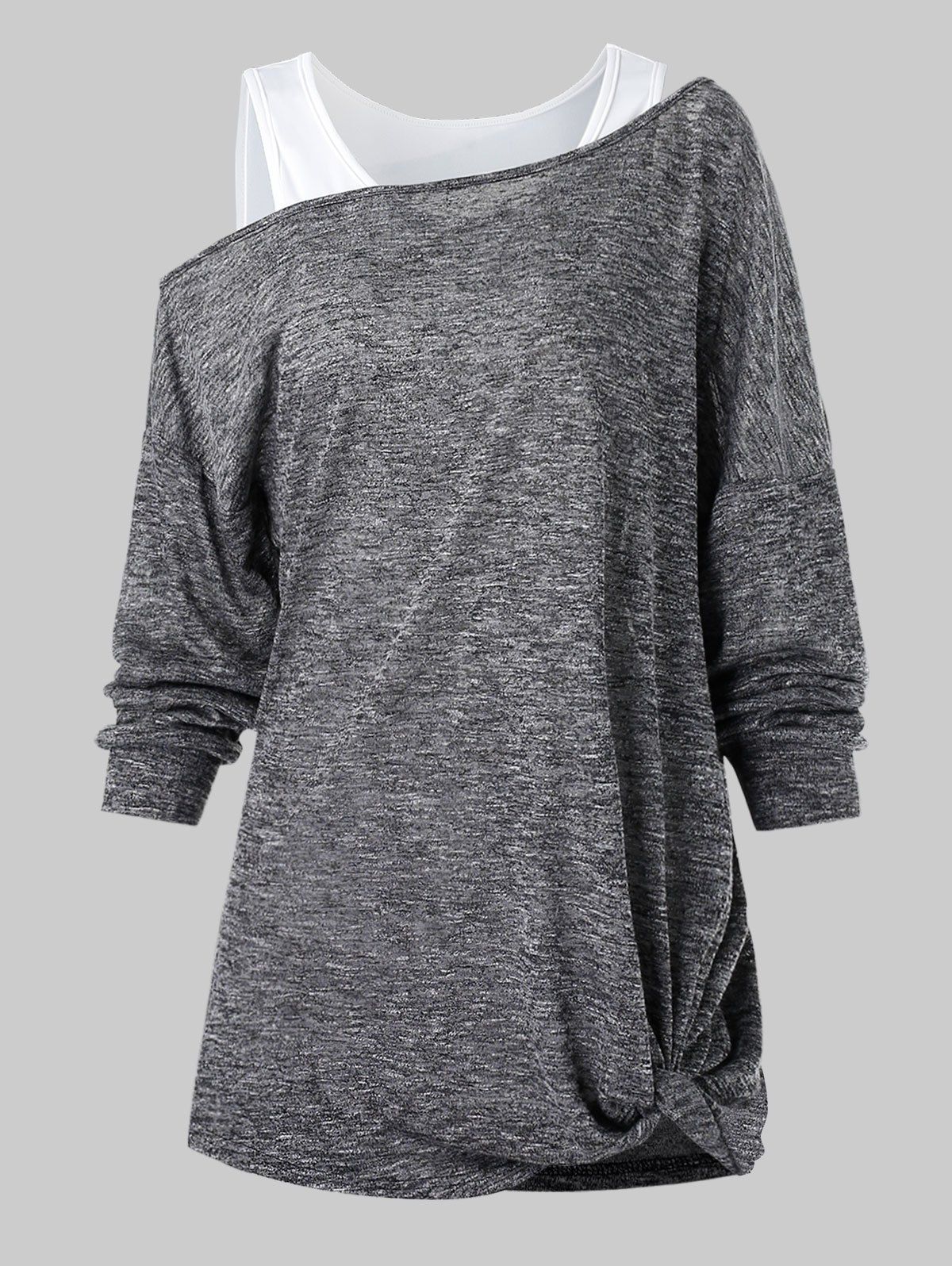 

Skew Collar Marled T Shirt with Solid Tank Top, Battleship gray