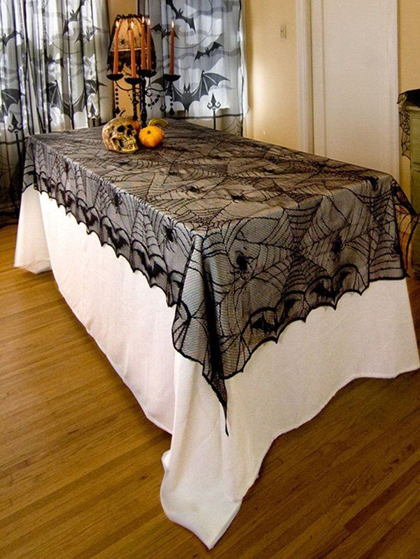 

Halloween Lace Mesh Spider Web Fabric Tablecloth, Black