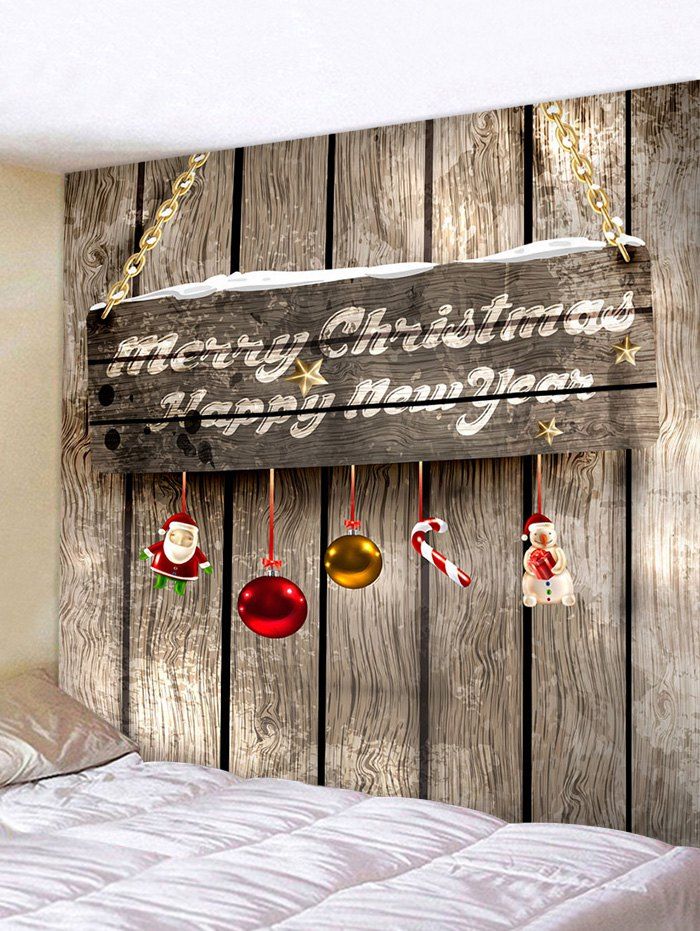 

Christmas Wood Door 3D Print Wall Tapestry, Multi