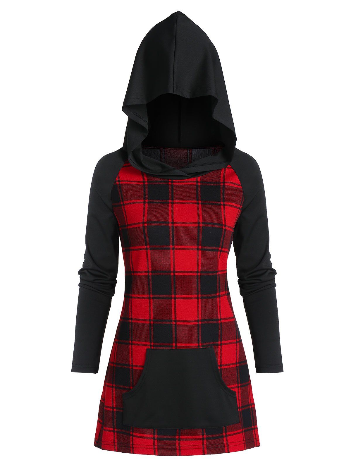 

Plaid Panel Pocket Hooded T Shirt, Multi-a