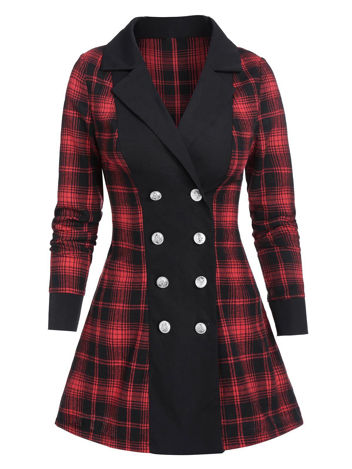 

Plaid Lapel Tunic Coat, Black