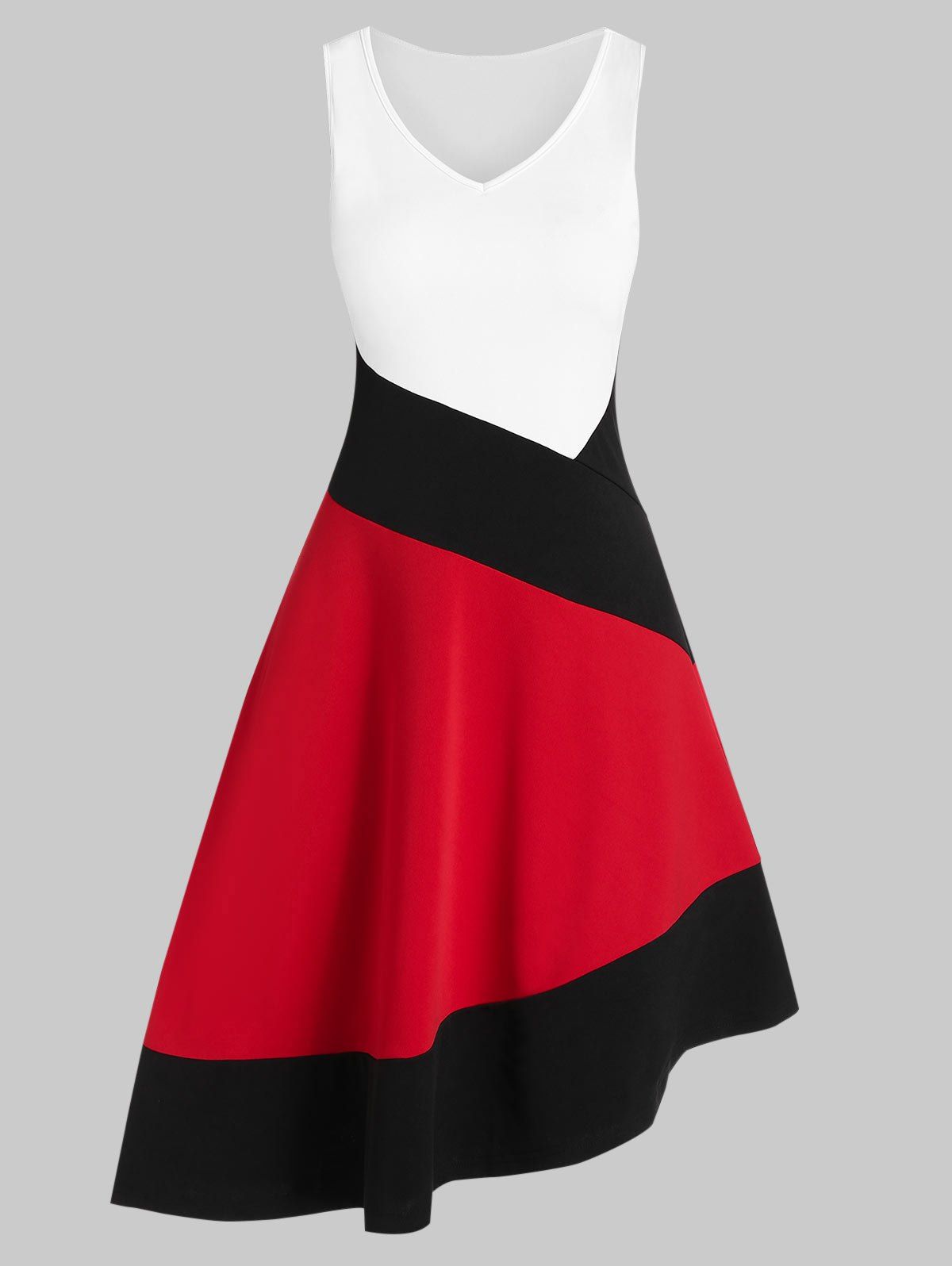

Colorblock Sleeveless V Neck Dress, Multi-a
