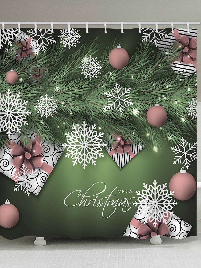

Christmas Ball Tree Snowflake Print Waterproof Bathroom Shower Curtain, Multi