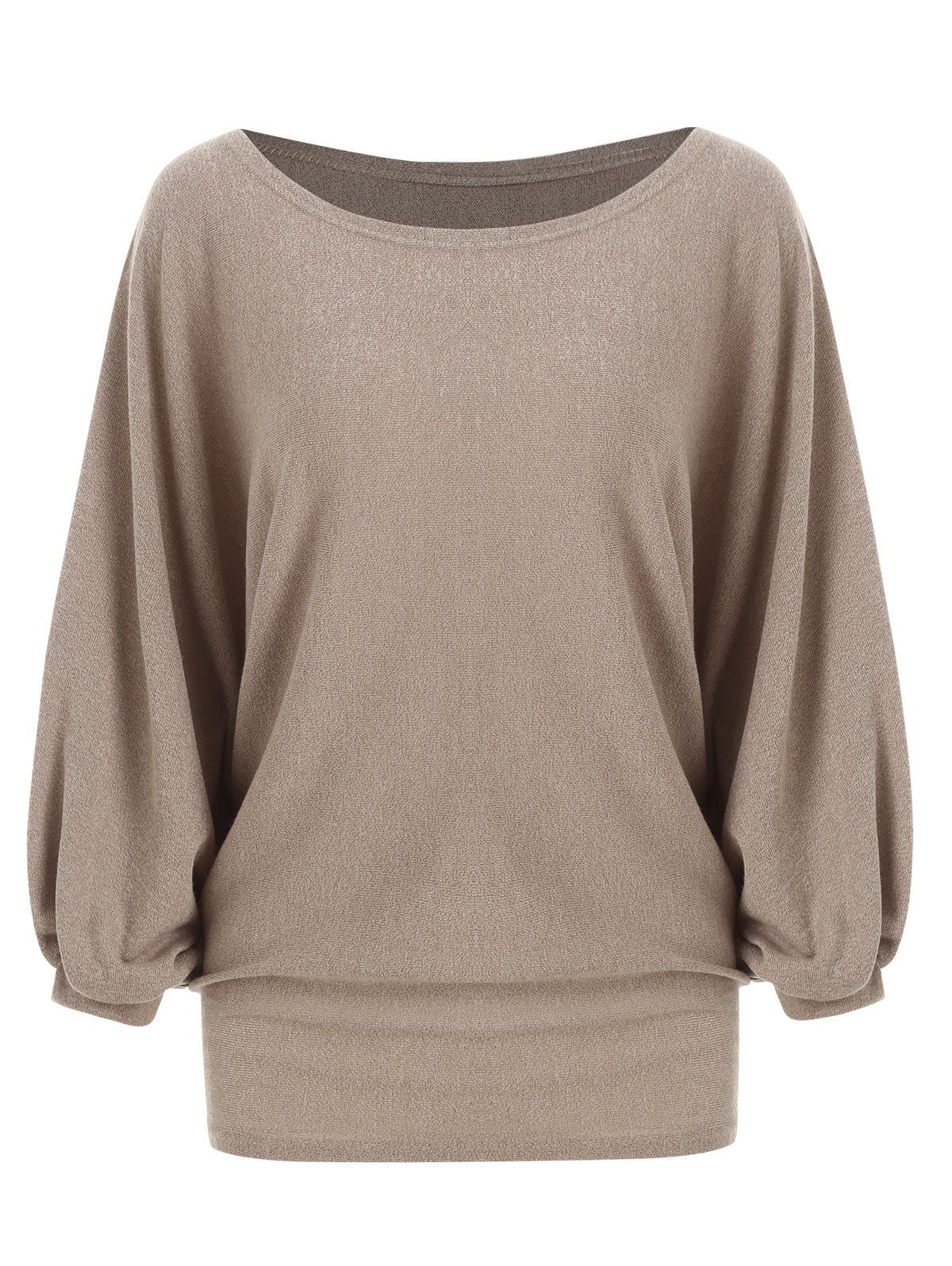 

Plain Batwing Sleeve Pullover Loose Knitwear, Khaki