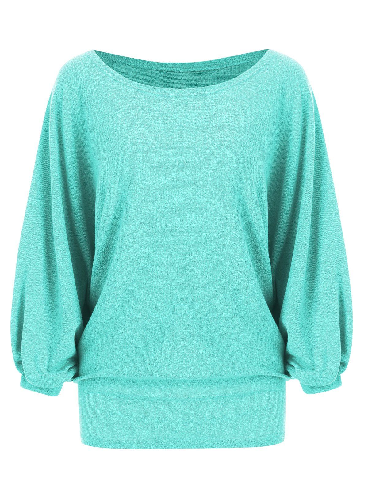 

Plain Batwing Sleeve Pullover Loose Knitwear, Blue zircon