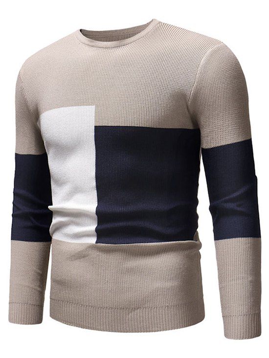 

Color Blocking Spliced Pullover Sweater, Apricot