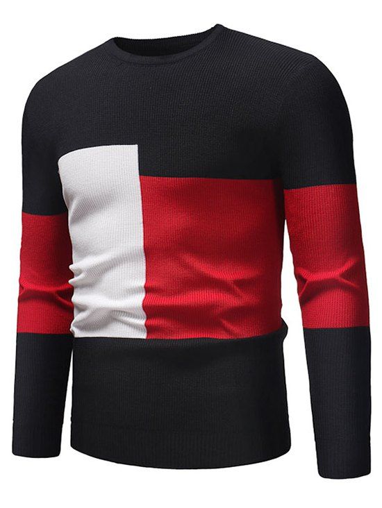 

Color Blocking Spliced Pullover Sweater, Black