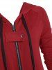 Manteau Long Haut Bas Bouclé Grande Taille avec Poche en Avant - Rouge 1X