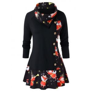 

Plus Size Christmas Angel Print Flounce T Shirt, Black