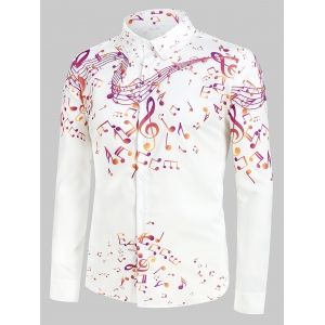 

Plus Size Music Notes Print Button Up Long Sleeve Festival Shirt, White