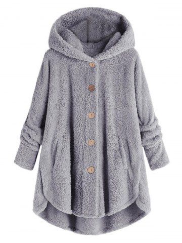 [29% OFF] Plus Size Hooded Fluffy High Low Teddy Coat | Rosegal