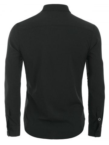 

Grommet Embellished Buckle Strap Button Up Pocket Shirt, Black