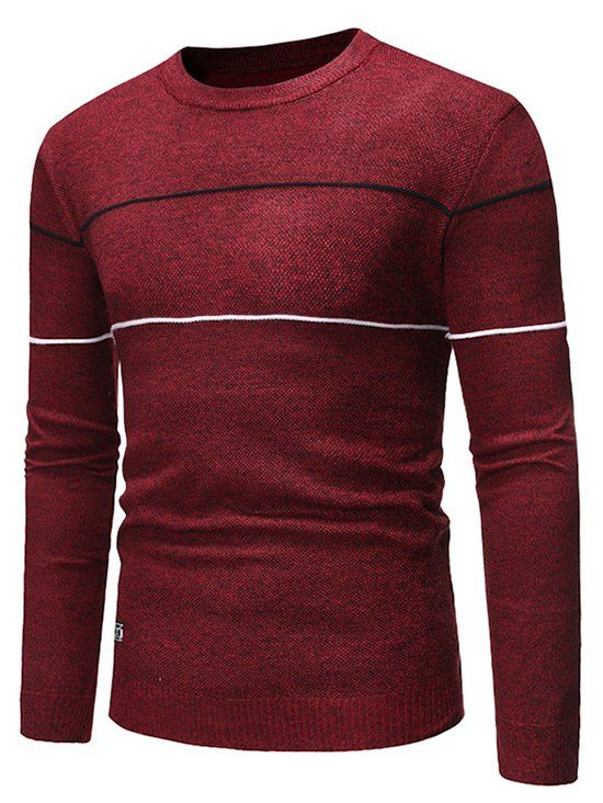 

Stripe Graphic Casual Pullover Sweater, Red wine