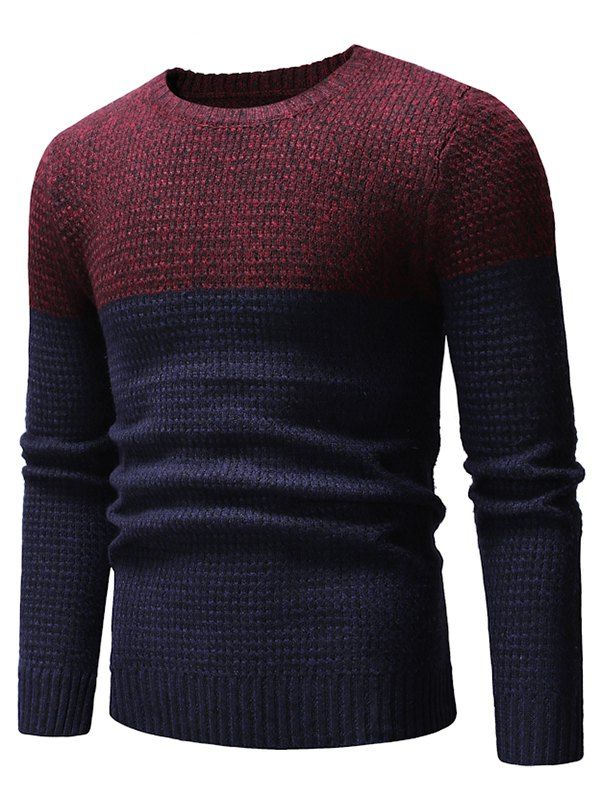 

Two Tone Splicing Casual Pullover Sweater, Red wine