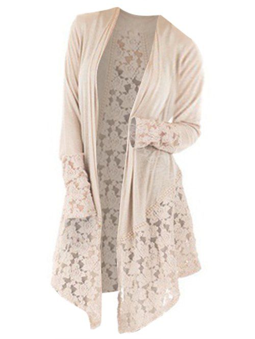 

Plus Size Lace Insert Longline Cardigan, Vanilla