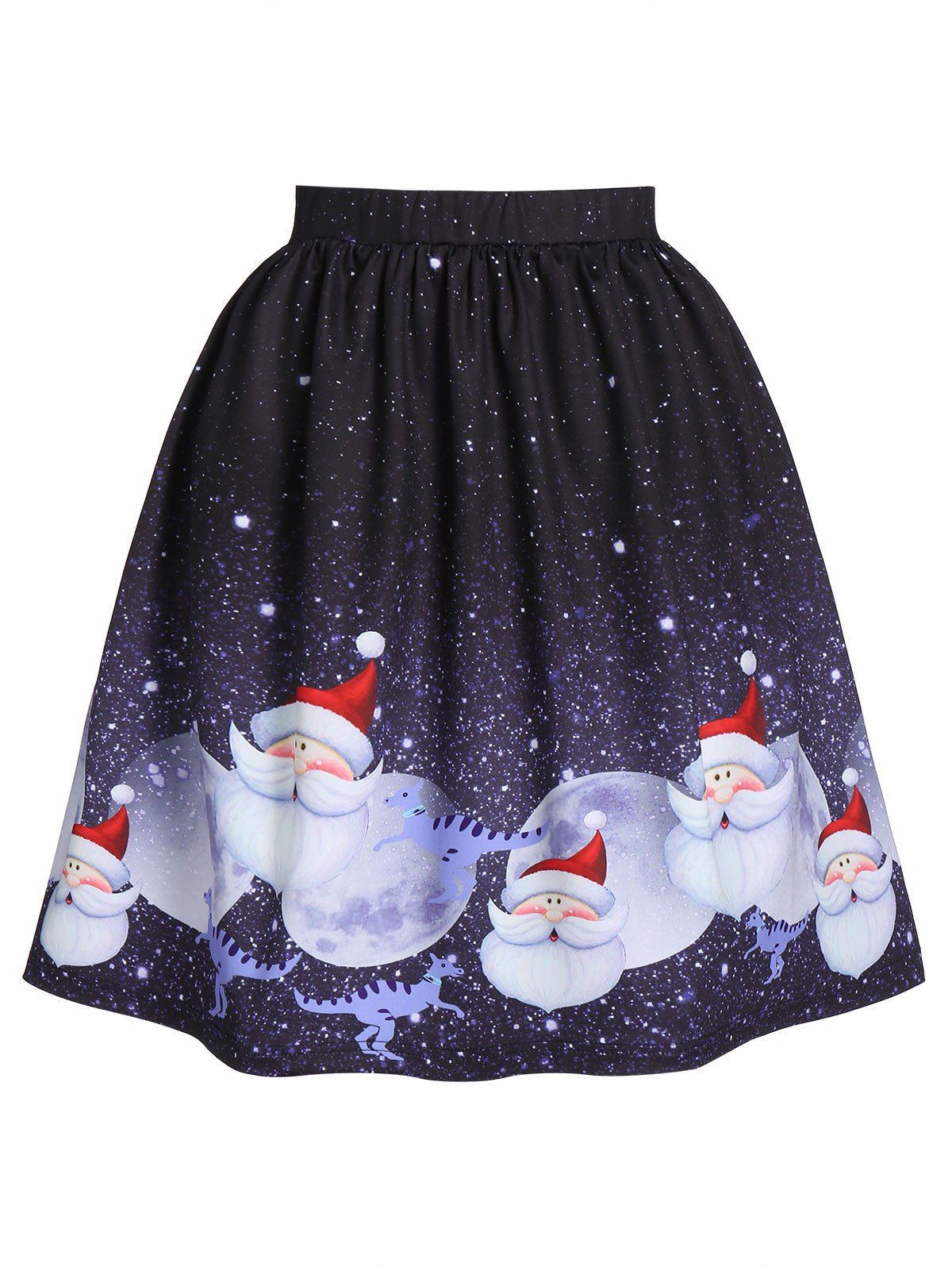 

Christmas Santa Moon Print Skater Skirt, Black