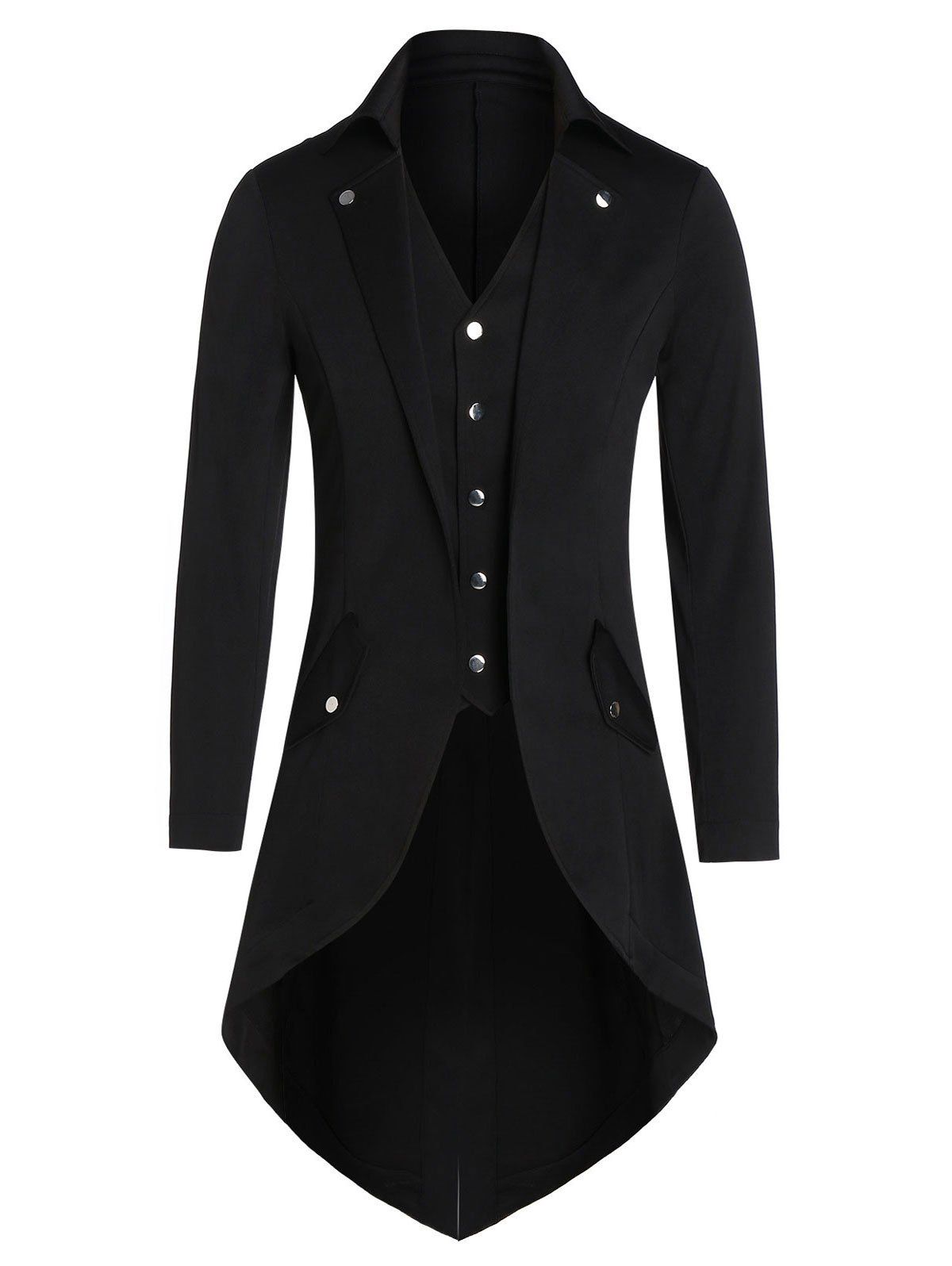 

Double Pocket Button Up Back Slit High Low Blazer, Black