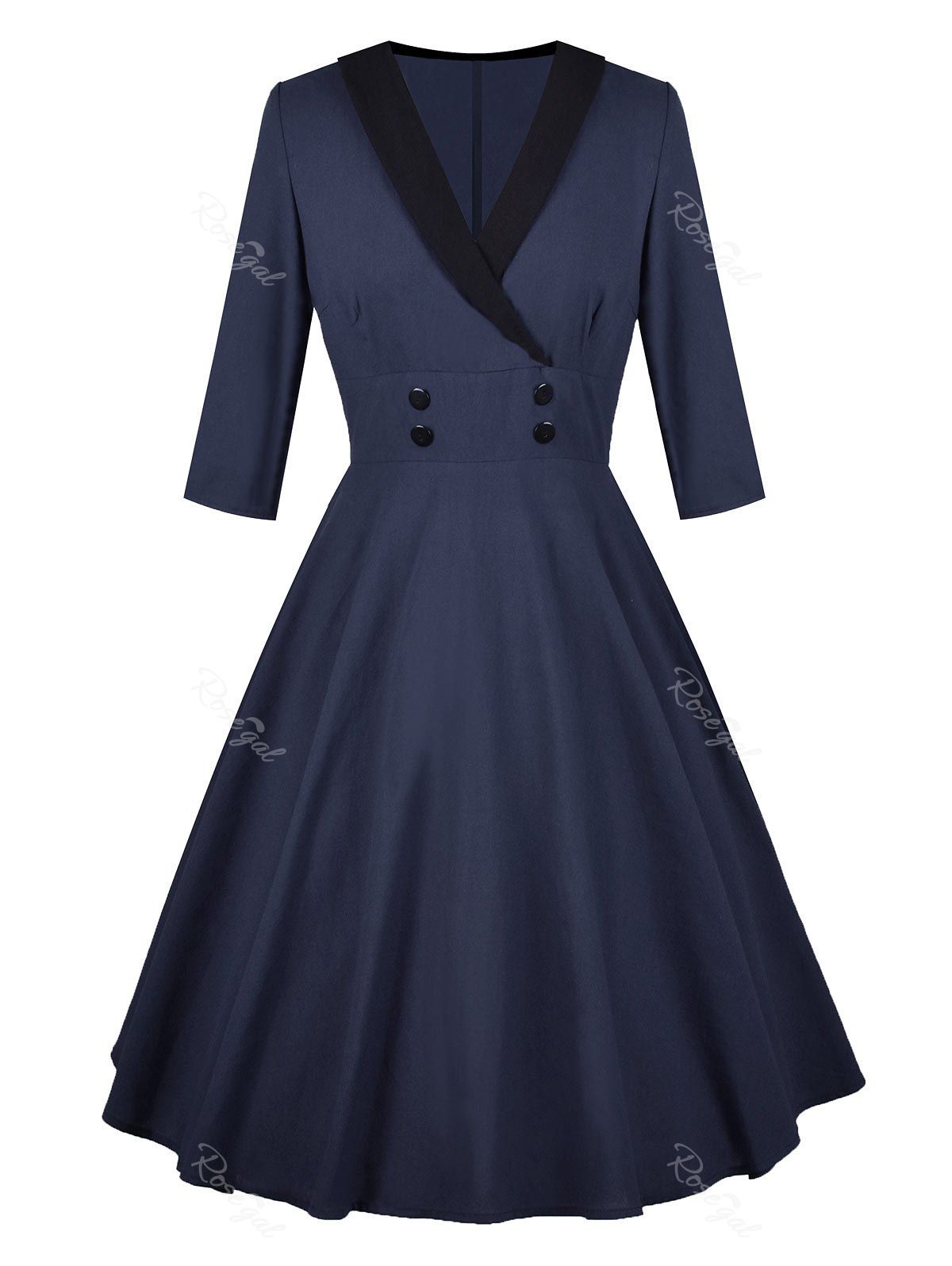 

Plus Size Colorblock Button Embellished Dress, Cadetblue