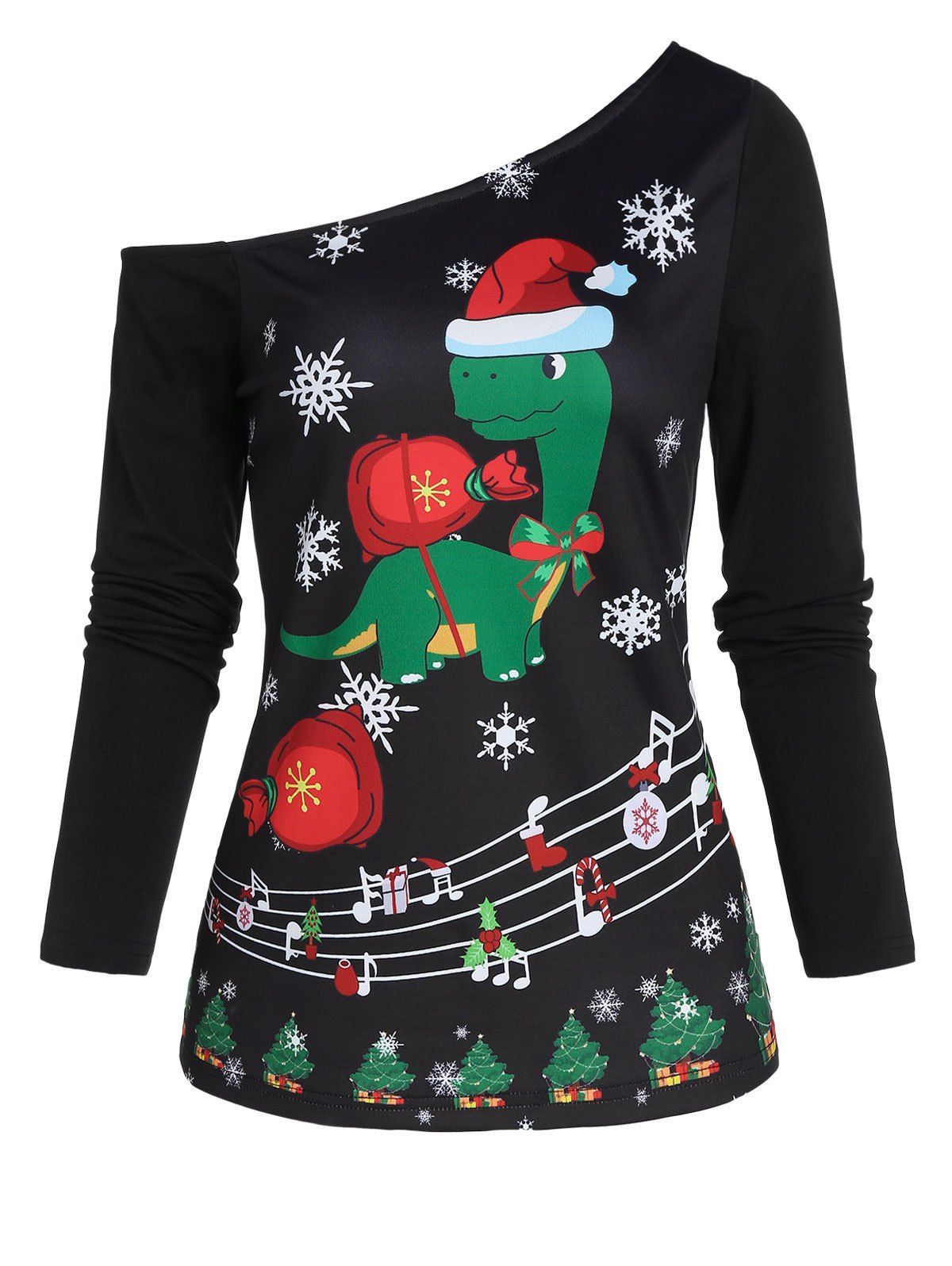 

Tortoise Print Christmas Skew Collar Sweatshirt, Black