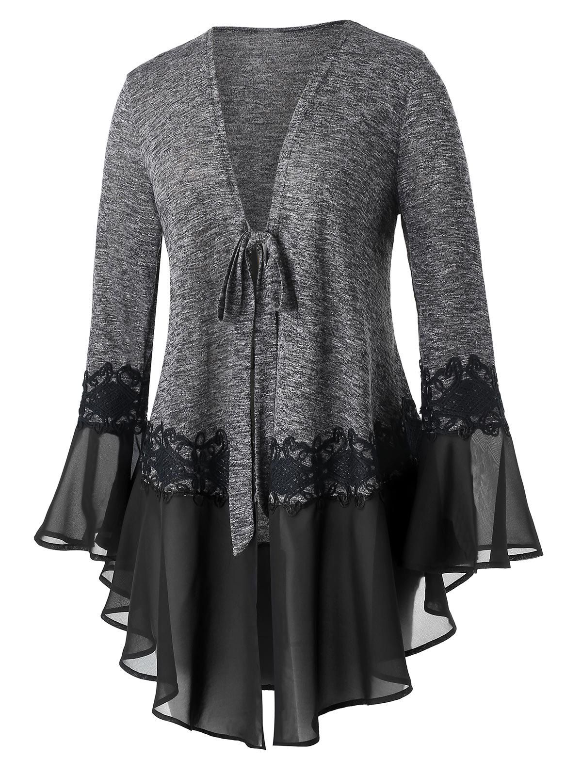 

Plus Size Tunic Marled Flare Sleeve Cardigan, Cloudy gray