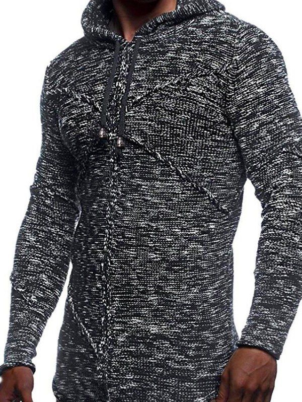 

Curved Hem Cross Pullover Heathered Hooded Sweater, Black