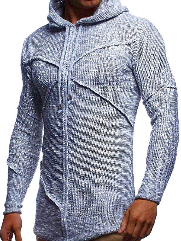 

Curved Hem Cross Pullover Heathered Hooded Sweater, Light blue