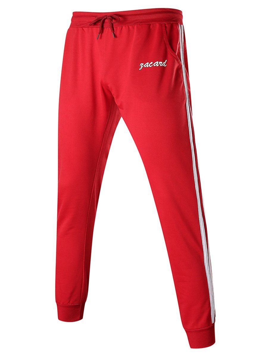 

Contrast Stripes Letter Print Drawstring Sport Jogger Pants, Red