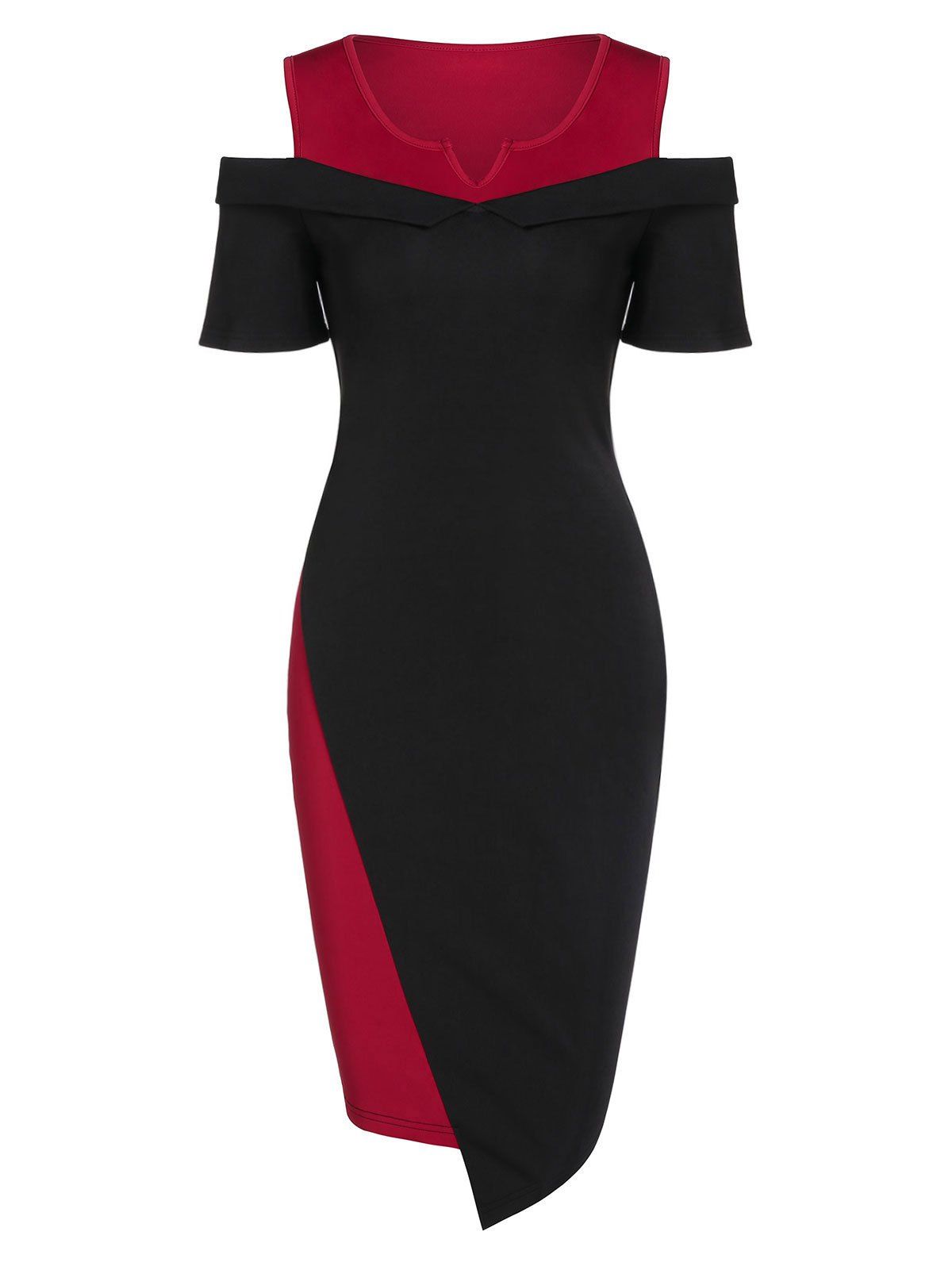 

Cold Shoulder Asymmetric Contrast Bodycon Dress, Multi-a