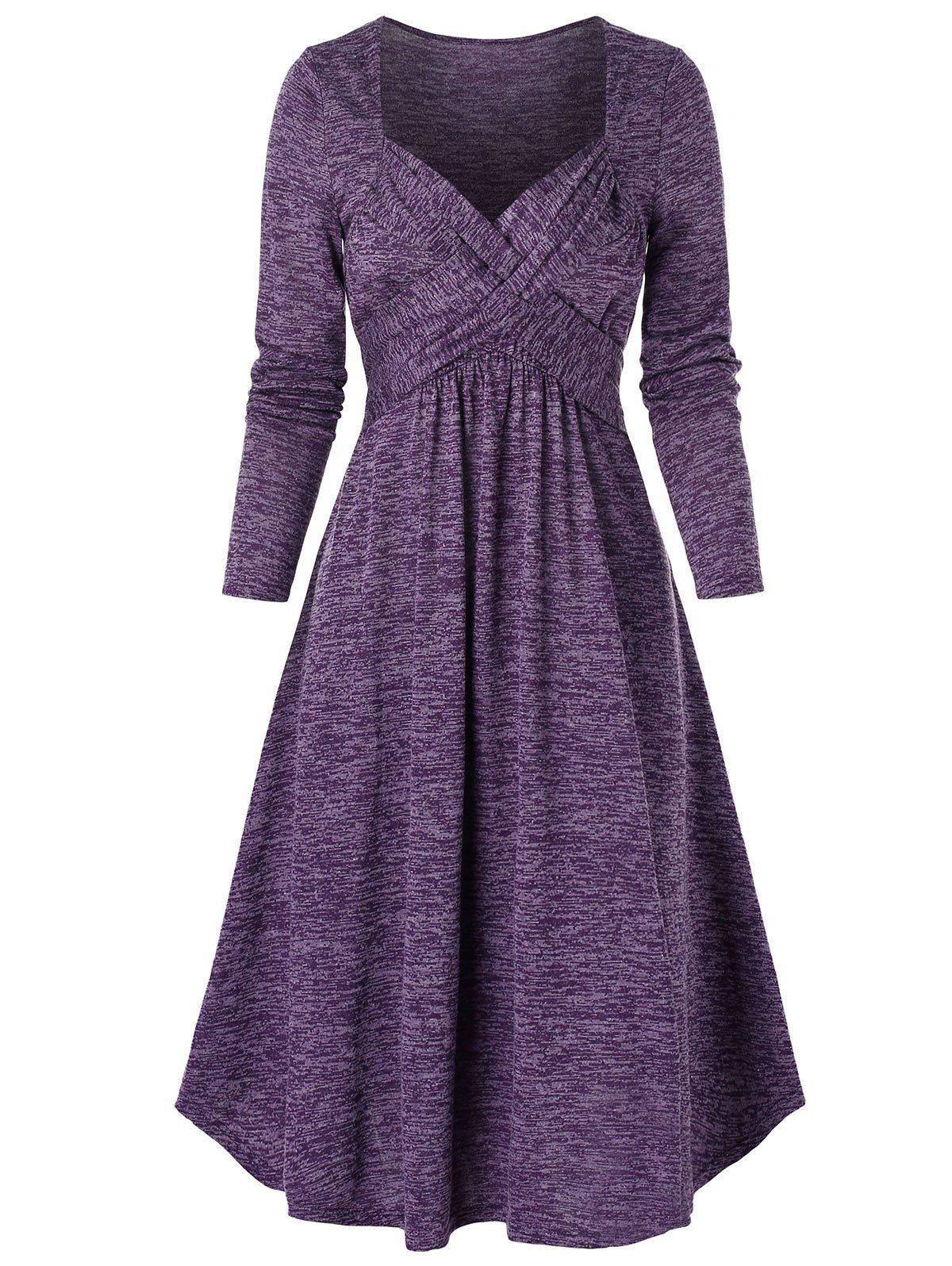 

Space Dye Print Crossover Long Sleeve Casual Dress, Purple iris