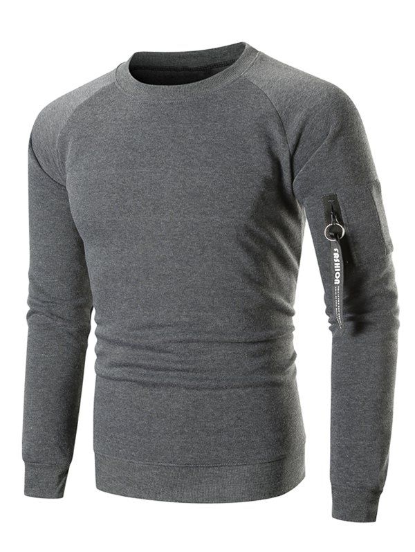 

Raglan Sleeve Ribbon Pocket Fleece Sweatshirt, Dark gray