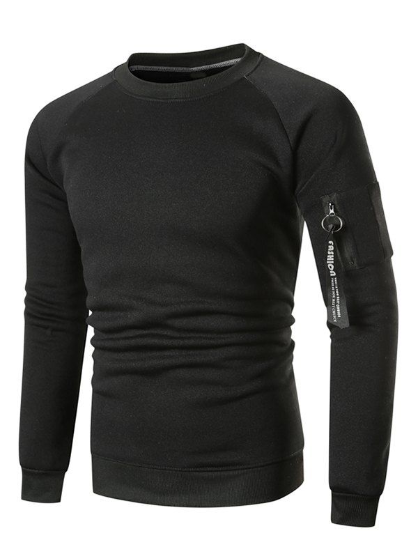 

Raglan Sleeve Ribbon Pocket Fleece Sweatshirt, Black