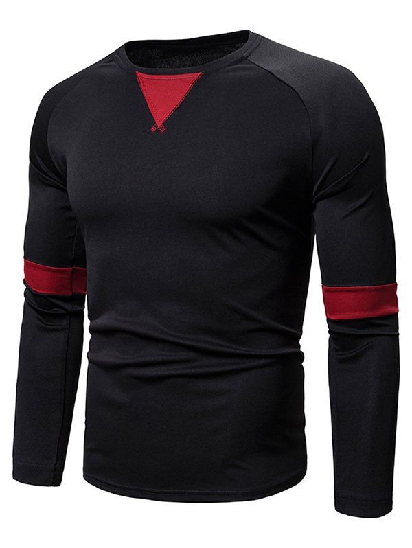 

Color Blocking Spliced Raglan Sleeve Casual T-shirt, Black