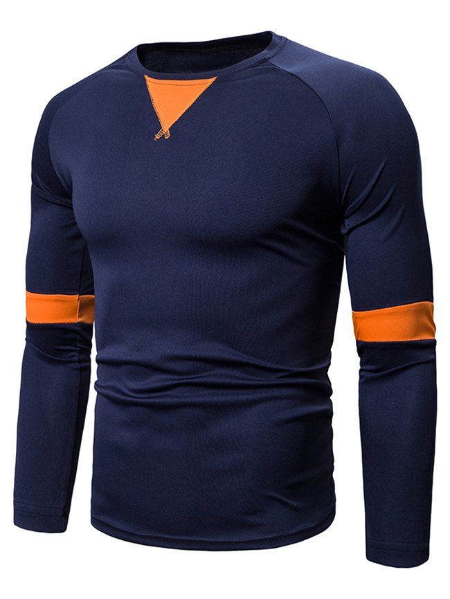

Color Blocking Spliced Raglan Sleeve Casual T-shirt, Cadetblue