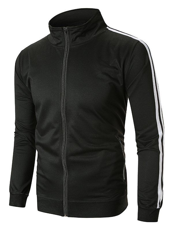 

Contrast Stripes Sport Zip Up Jacket, Black