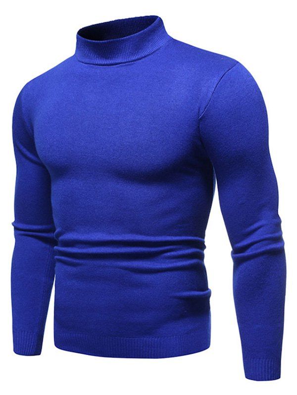 

Solid Color Mock Neck Pullover Sweater, Blue