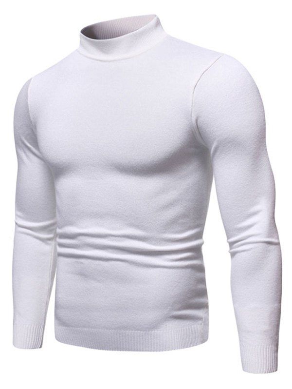 

Solid Color Mock Neck Pullover Sweater, White