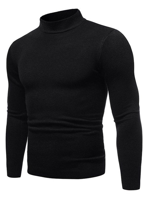 

Solid Color Mock Neck Pullover Sweater, Black