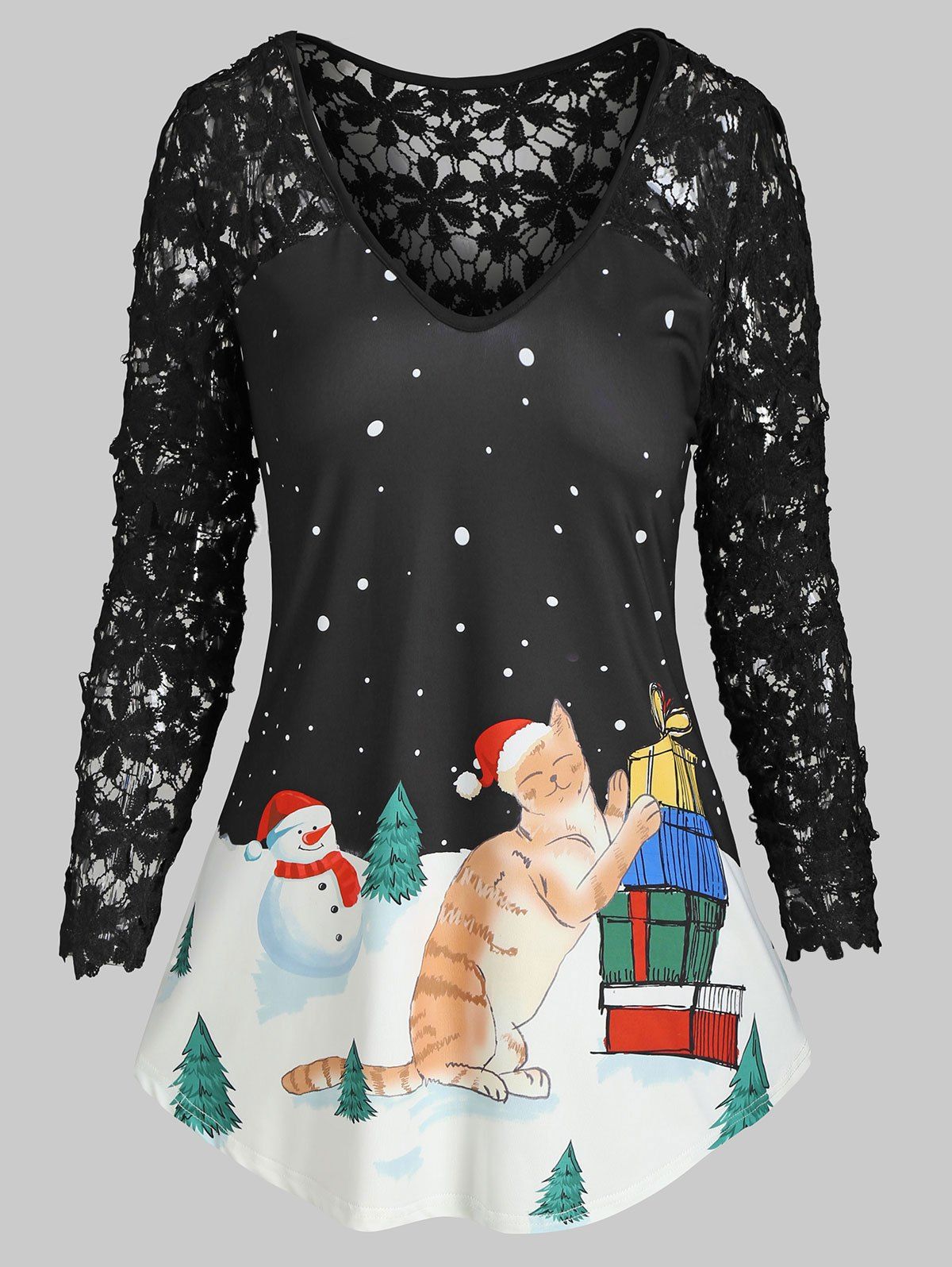 Outfits Flower Crochet Christmas Funny Snowman Print Long Sleeve Tee  