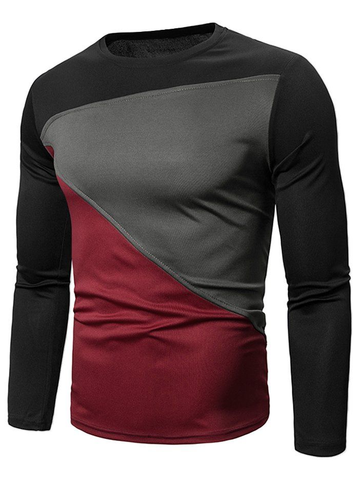 

Color Blocking Spliced Long Sleeve T-shirt, Black