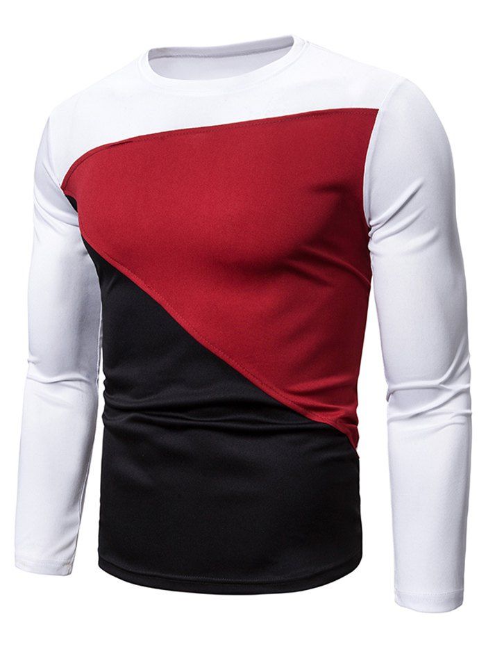 

Color Blocking Spliced Long Sleeve T-shirt, White