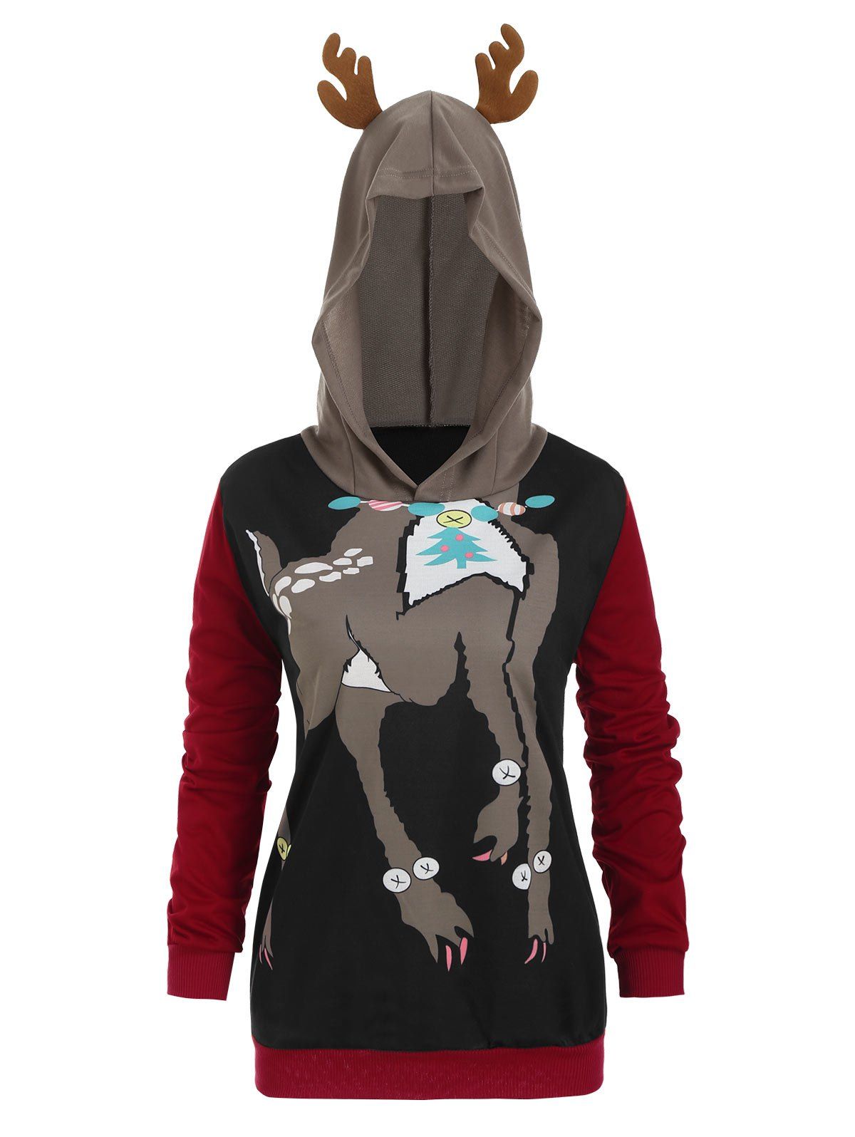 

Christmas Reindeer Pullover Hoodie, Black