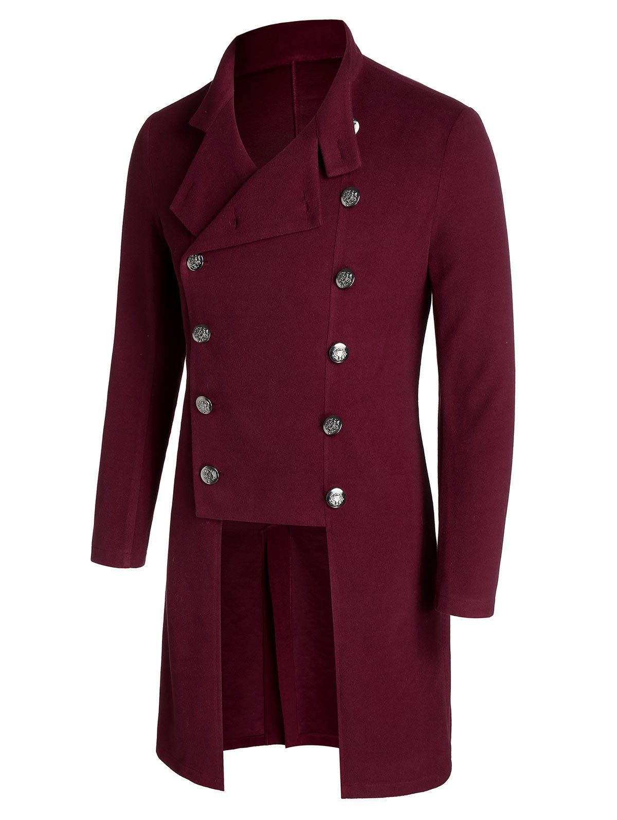 

Double Breasted Back Slit Wool Blend Military Coat, Firebrick