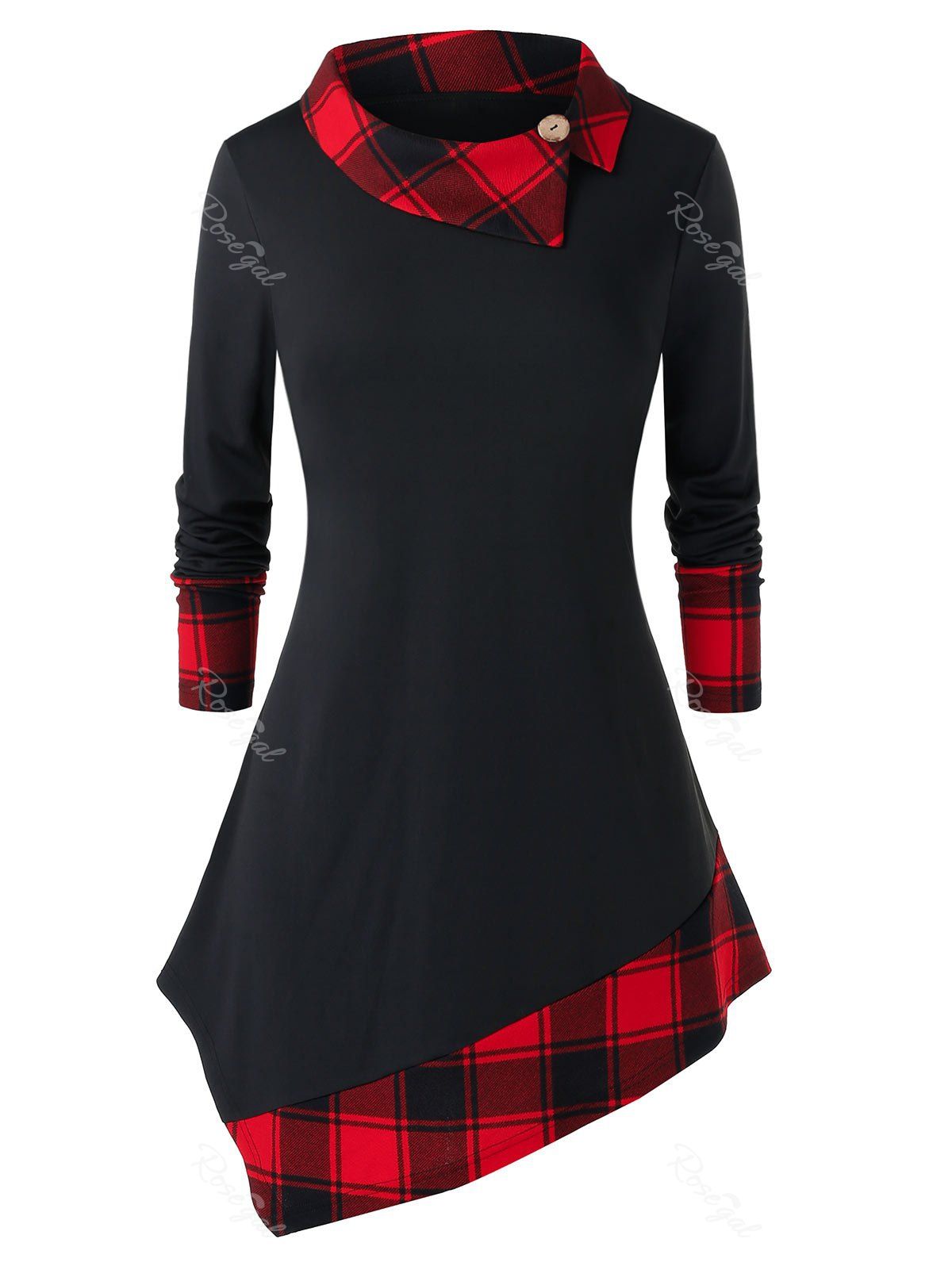 

Plus Size Plaid Asymmetric T Shirt, Black