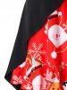 Ensemble de Haut Bouclé et de Robe de Noël Imprimée à Epaule Dénudée Grande Taille - Rouge Lave L