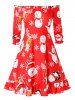 Plus Size Christmas Off Shoulder Printed Dress And Buckle Top Set -  