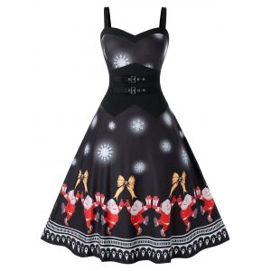 

Plus Size Christmas Printed Vintage Swing Dress, Black
