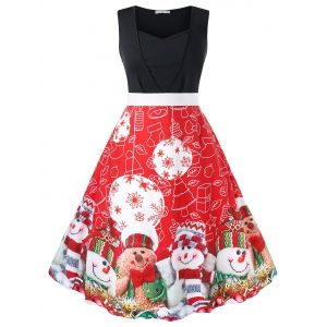 

Plus Size Christmas Printed Vintage Party Dress, Red