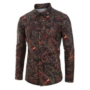 

Plus Size Paisley Print Button Up Long Sleeve Shirt, Multi