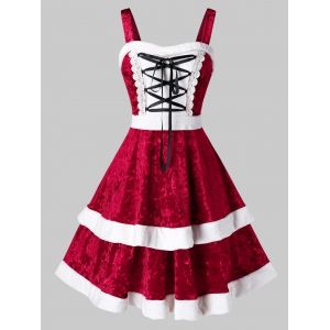 

Plus Size Christmas Lace Up Velvet Mini Dress, Multi a