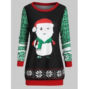 

Plus Size Christmas Santa Claus Print T Shirt, Black